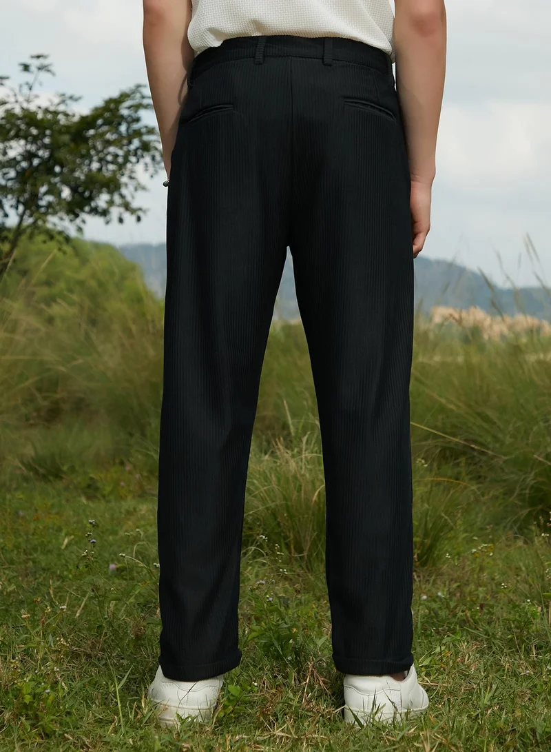 CAHOOT  Men's Midnight Black Corduroy Tailored Trousers For Casual Wear | Mid-Rise | Regular Fit | Button Closure | Trousers Crafted With Comfort Fit For Everyday Wear for Men | Best Price UAE